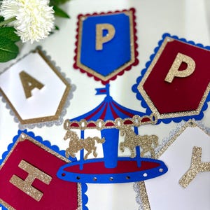 red and Blue Carousel Themed Birthday Banner