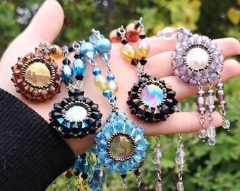 Portal Crystal Necklace, Mirror Pendant, Swarovski Crystal Beads Necklace, Glass Beads Necklace, Handmade Unique Necklace, Renaissance