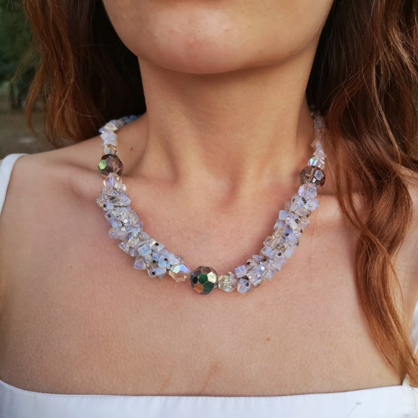 Moonstone Necklace, Swarovski Crystal Details, Unique Handmade Jewelry Desing, Gemstone Necklace, Elegant Necklace, Handcrafted Necklace