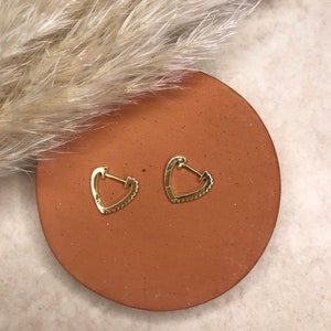 Gold and Silver Hoop Diamond Heart Earrings - Minimalist Earrings Gift for Her - Thin and Delicate Earrings E013