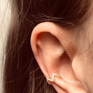 Gold Ear Cuff, Conch No Closure, Sterling Silver Fake Piercing, Small Pavé Cuff