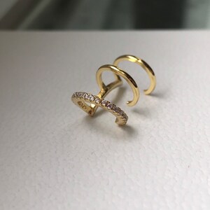 Modern Ear Cuff Set with triple basic zirconia line, gold cartilage ear cuff, three spirals ear cuff, minimal circle P04