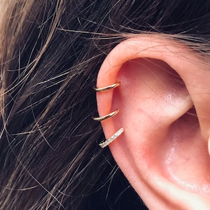 Sterling Silver Triple Conch Gold Fake Piercing Ear Cuff Jewelry for Women Gift Idea