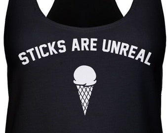 Sticks Are Unreal Ladies Racerback Tank Top - Funny, Pop Culture Shirt