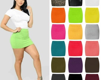 Women High waisted plain jersey summer tube Pencil Short MINI Skirt UK 8-26