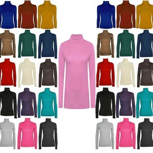 Women polo neck top stretch ladies long sleeve turtle neck top jumper 8-26