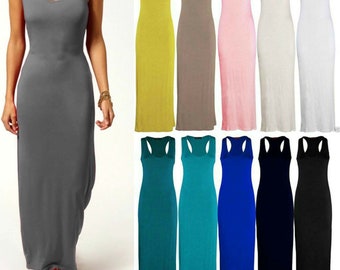 Women Racer Maxi Dress Jersey Long Summer Muscle Vest Maxi Back Size