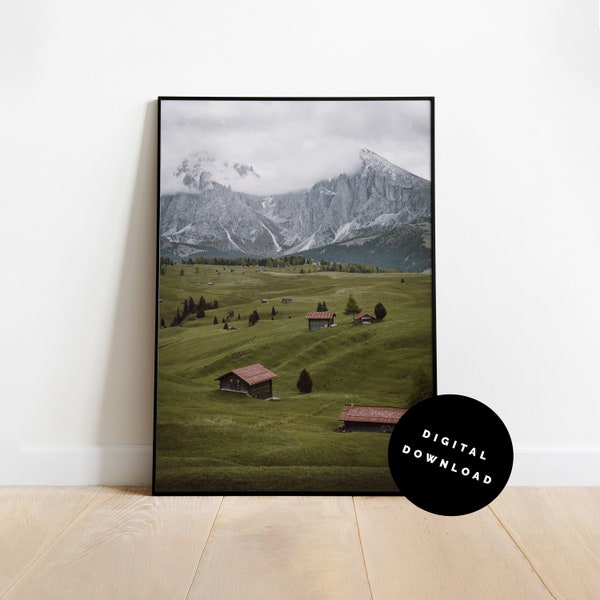 Seiser Alm Dolomites Poster Mountain Wall Art | Téléchargement instantané d’art mural numérique imprimable | Nature Paysage Mur Decor Photographie