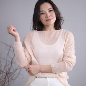 Mohair Pullover Leichtgewicht U-Boot Hals Transparent Pullover Light peach