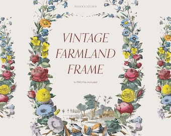 Vintage Floral Frame Clipart: Hand-Drawn Baroque Design (PNG)