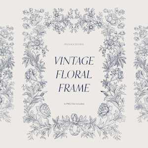 Cornici barocche alte / png / Cornice invito matrimonio / Cornice floreale vintage / Clipart disegnata a mano / Cornice line art / Clipart vintage / blu