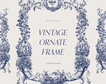 Vintage Floral Frame: Hand-Drawn Baroque Clipart (PNG)