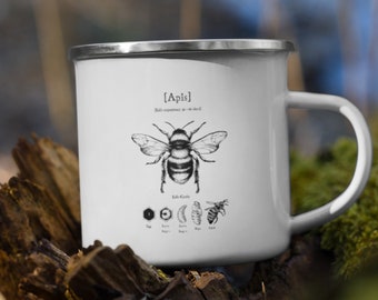 Honigbiene Kaffeetasse Imker Tasse Honig Biene Anatomie Tasse Emaille Bienenbecher Imkerei Geschenk Metallbecher Biene Lebensphasen Honigkamm Becher Beelover