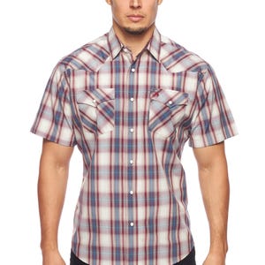Men&#39;s Western Short Sleeve Pearl Snaps Plaid Shirt -PS400S-406