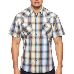 Men&#39;s Western Short Sleeve Pearl Snaps Plaid Shirt -PS400S-492