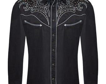 Camicia abbottonatura western nera a quadri da uomo a maniche lunghe camicie da uomo a maniche lunghe black XL