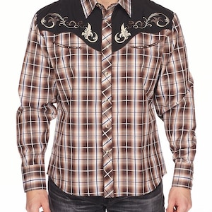 Camisa vaquera de manga larga bordada para hombre, camisa vaquera con botones bordados - PS500-530