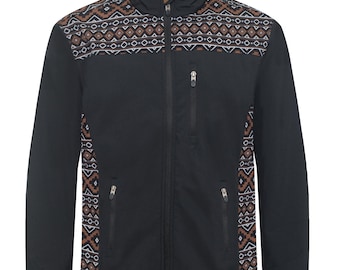 Men's Soft Shell Bonded Jacket With Western Aztec Print -NJ650EMB-AZ-BLK-BROWN