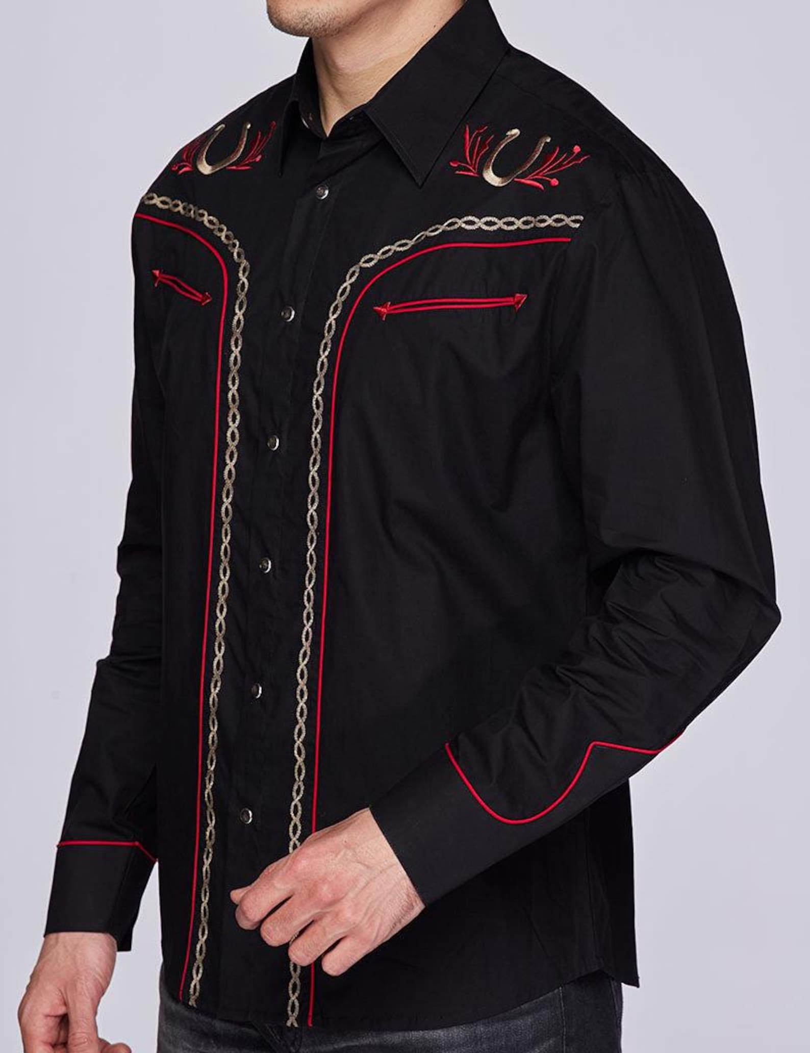 Men's Embroidered Long Sleeve Western Shirt, Mens Western Cowboy Shirt ...