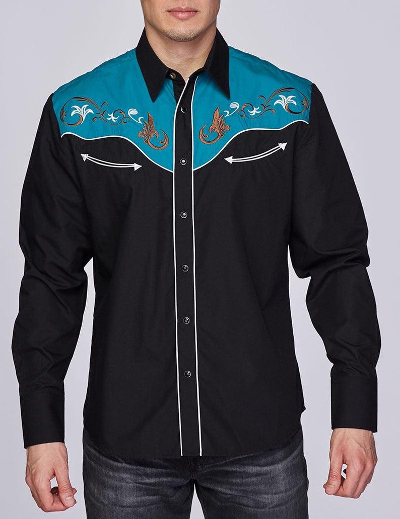 Men's Embroidered Long Sleeve Western Shirt, Mens Western Cowboy Shirt ...