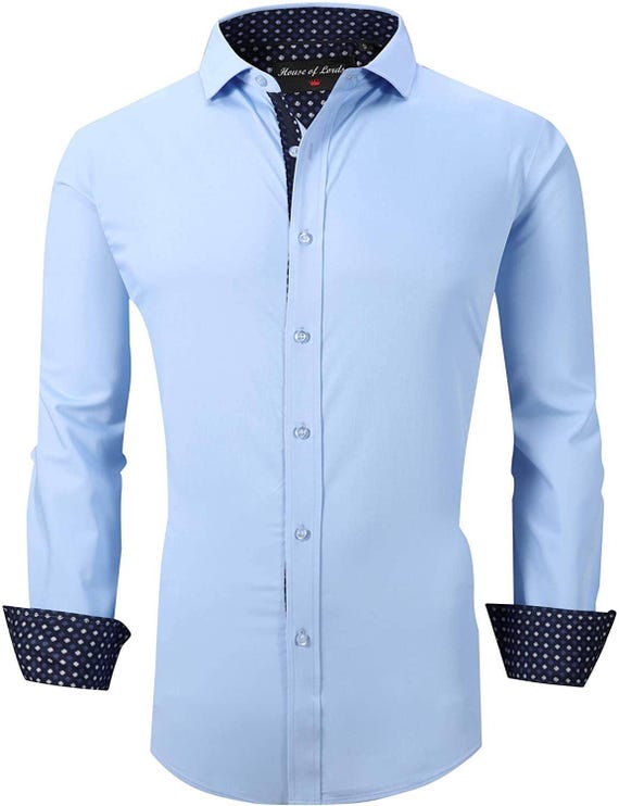 Calvetti Mens Dress Shirts Wrinkle Free Regular Long Sleeve Shirts - LIGHT  BLUE