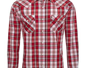 Chemise western à carreaux et à boutons-pression à manches longues pour homme-PS400-411