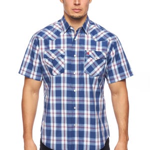 Men&#39;s Western Short Sleeve Pearl Snaps Plaid Shirt -PS400S-403