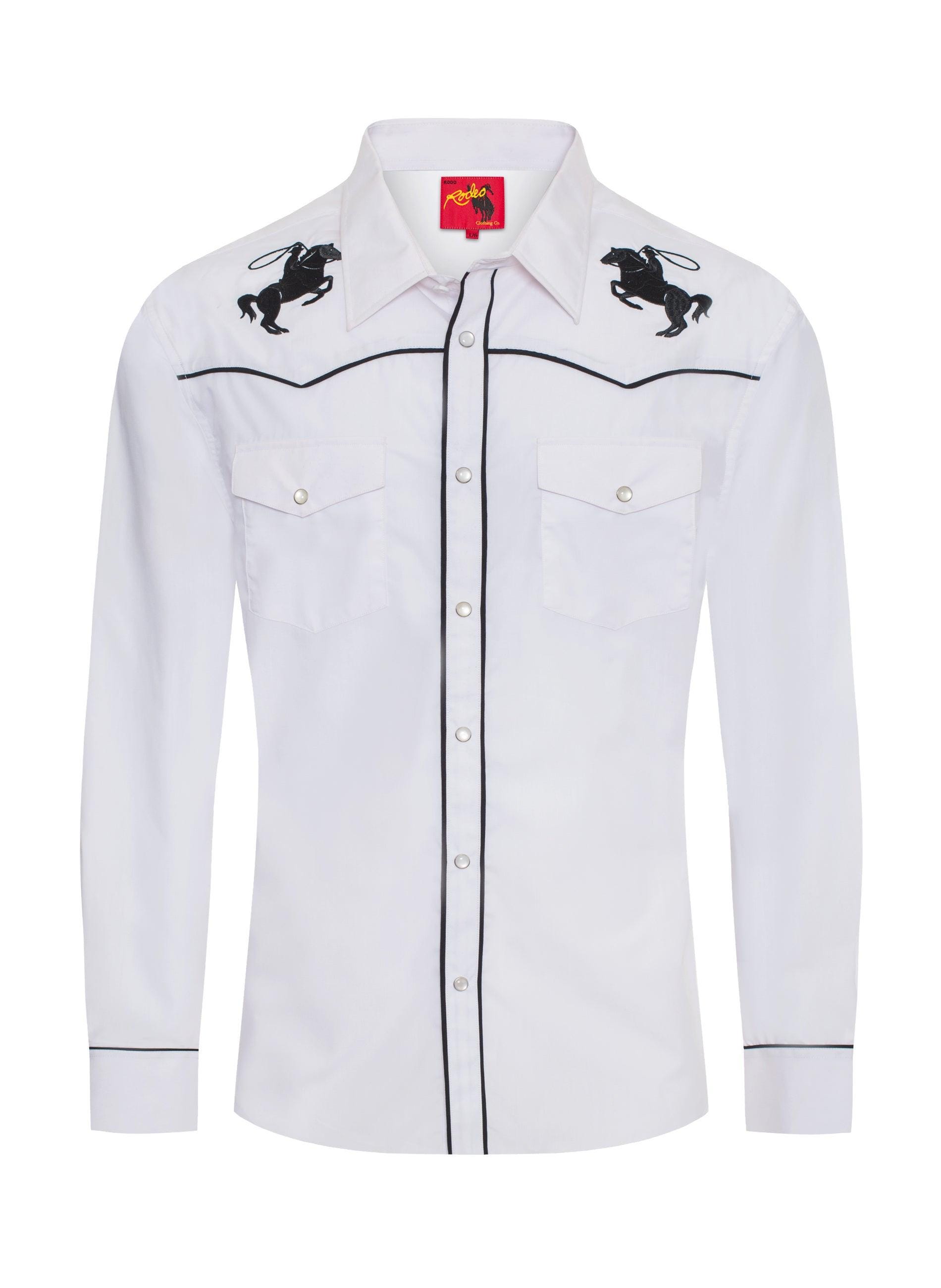 Embroidered Western White Horse Western Shirts Men's Poly/cotton L/S Horse  Embroidery Western Shirts-ps560l-508 Israel