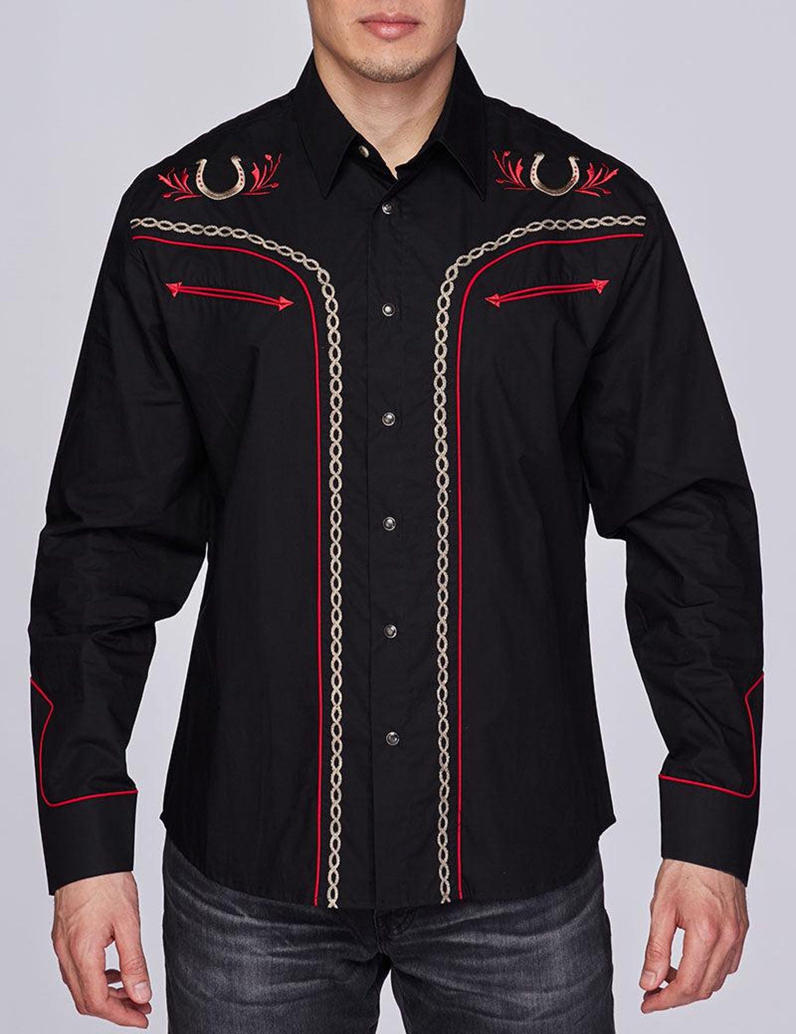Men's Embroidered Long Sleeve Western Shirt, Mens Western Cowboy Shirt ...
