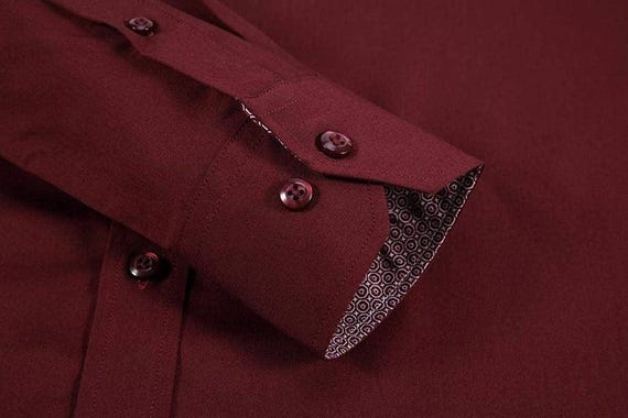 Calvetti Mens Dress Shirts Wrinkle Free Regular Long Sleeve Shirts - BURGUNDY Calvetti Mens Dress Shirts Wrinkle Free Regular Long Sleeve Shirts - BURGUNDY