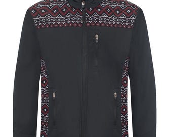 Men's Soft Shell Bonded Jacket With Western Aztec Print -NJ650EMB-AZ-BLK-BURG