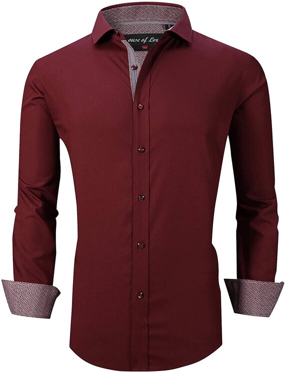 Calvetti Mens Dress Shirts Wrinkle Free Regular Long Sleeve Shirts - BURGUNDY - Etsy Calvetti Mens Dress Shirts Wrinkle Free Regular Long Sleeve Shirts - BURGUNDY - Etsy