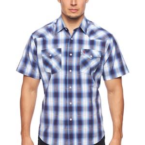Men&#39;s Western Short Sleeve Pearl Snaps Plaid Shirt -PS400S-470