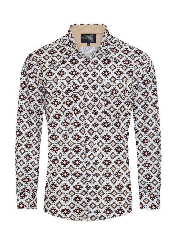 Chemise Western Rock & Roll Cowboy Homme XL – Motifs Aztèques, Boutons Pression, Coton