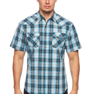 Men&#39;s Western Short Sleeve Pearl Snaps Plaid Shirt -PS400S-478