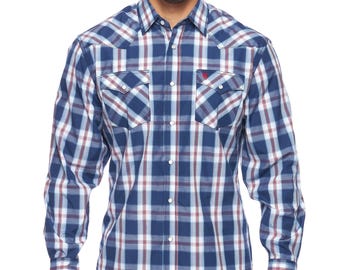 Chemise western à carreaux et à boutons-pression à manches longues pour homme - PS400-403