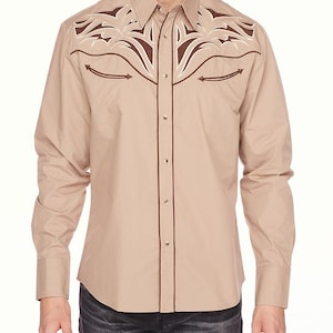 Camisa vaquera de manga larga bordada para hombre, camisa vaquera con botones bordados - PS500-533