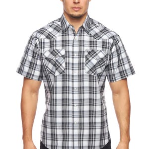 Men&#39;s Western Short Sleeve Pearl Snaps Plaid Shirt -PS400S-472