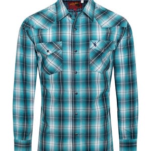 Men's Western Long Sleeve Pearl Snap Plaid Shirt-PS400-412