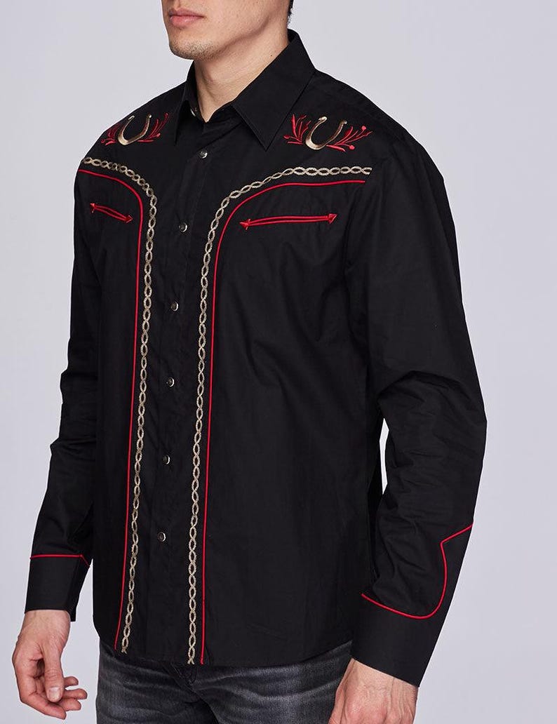 Men's Embroidered Long Sleeve Western Shirt, Mens Western Cowboy Shirt ...