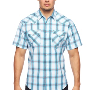 Men&#39;s Western Short Sleeve Pearl Snaps Plaid Shirt -PS400S-410