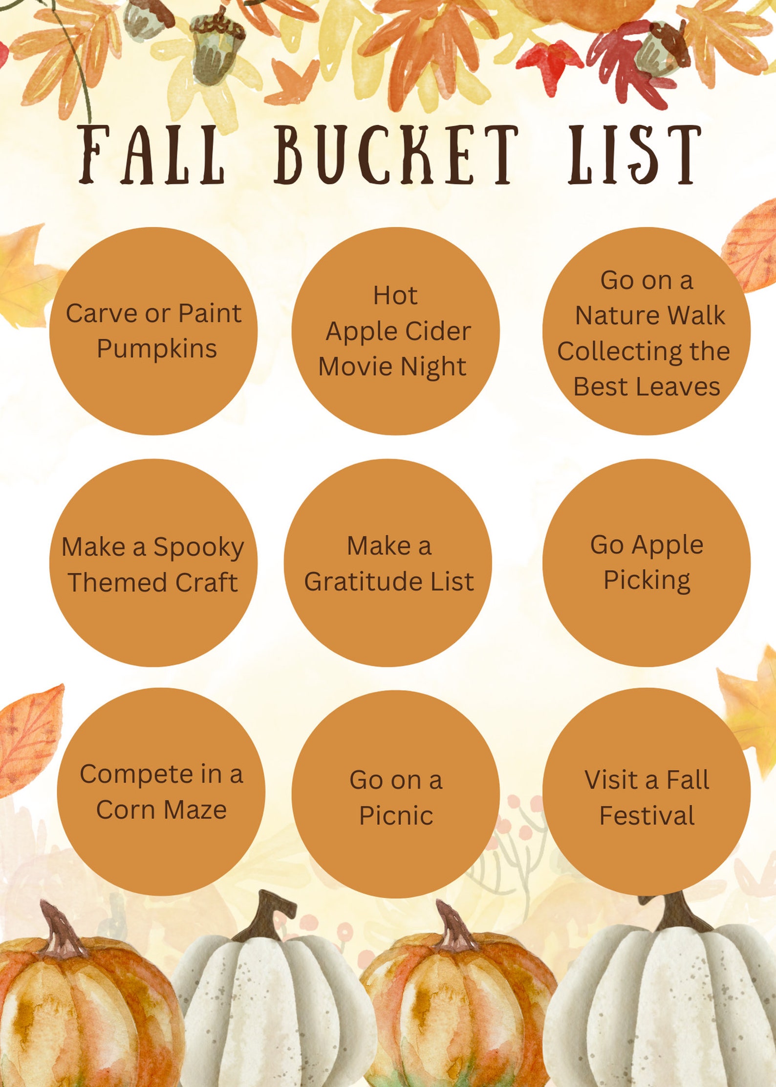 Fall Family Bucket List Printable Etsy