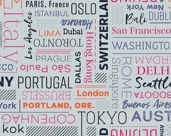 City Sounds Cotton Fabric: AGF Studio Whimsical International Cities Print
