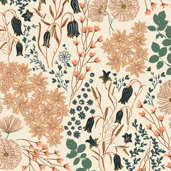 AGF fabric by the yard Bonnie Christine/boho/rustic cabin chic/modern farmhouse-cottage/ranch/urban loft/woodland plants, peach, tan, cream