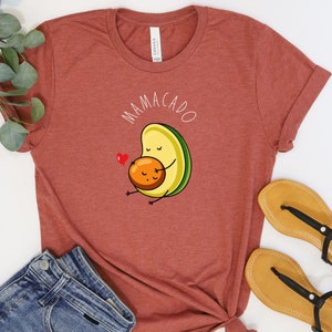 Mamacado T Shirt, Mom Shirt, Mama Mommy Mama Avocado T-Shirt for Mom, Gift for First Time Moms Mothers Day Gift for Expectant Moms Pregnancy Heather Clay
