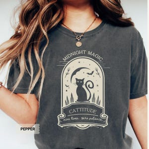Black Cat Comfort Colors Witchy Halloween T-Shirt, Retro Witchcore Halloween Cat Shirt, Spooky Year Round Fall Aesthetic Vintage Halloween