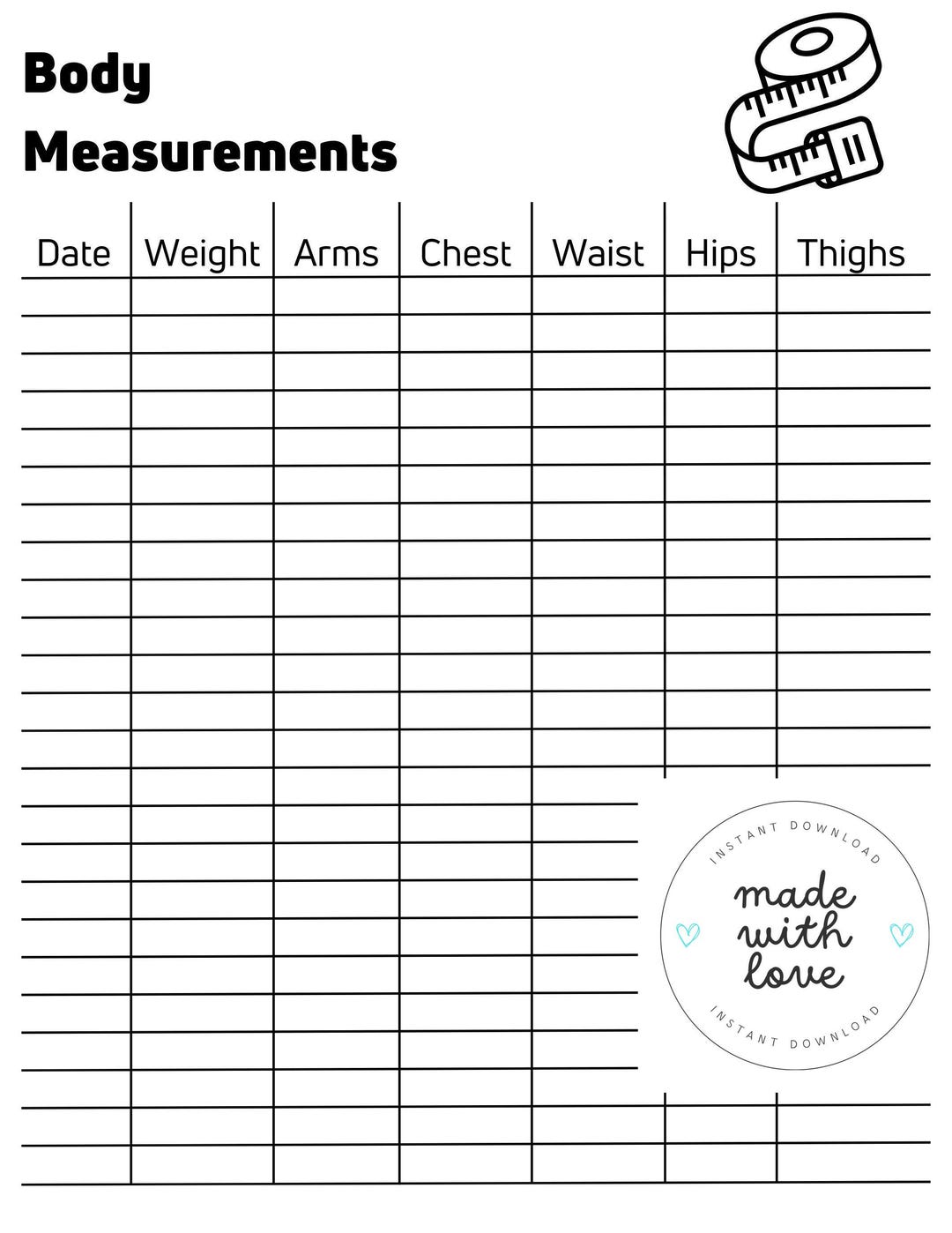 Track Body Measurements Tracker Log - Printable Fitness Progress ...