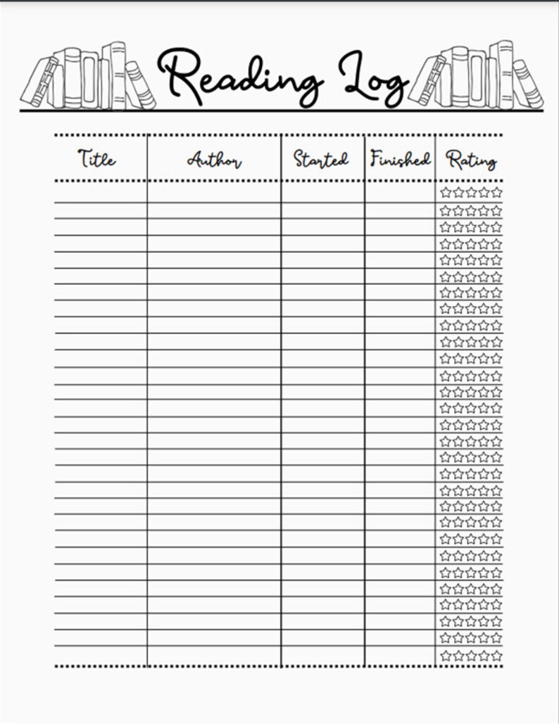 Reading Tracker Printable Reading Journal Digital File Etsy