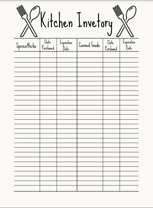 Printable Kitchen Inventory List Digital File Etsy UK