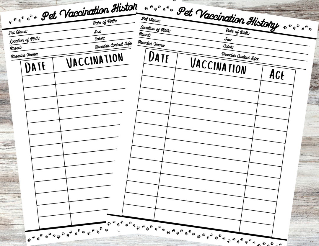 Pet Vaccination Records Printable, Pet Vaccination History, Pet Care, Instant Download - Etsy